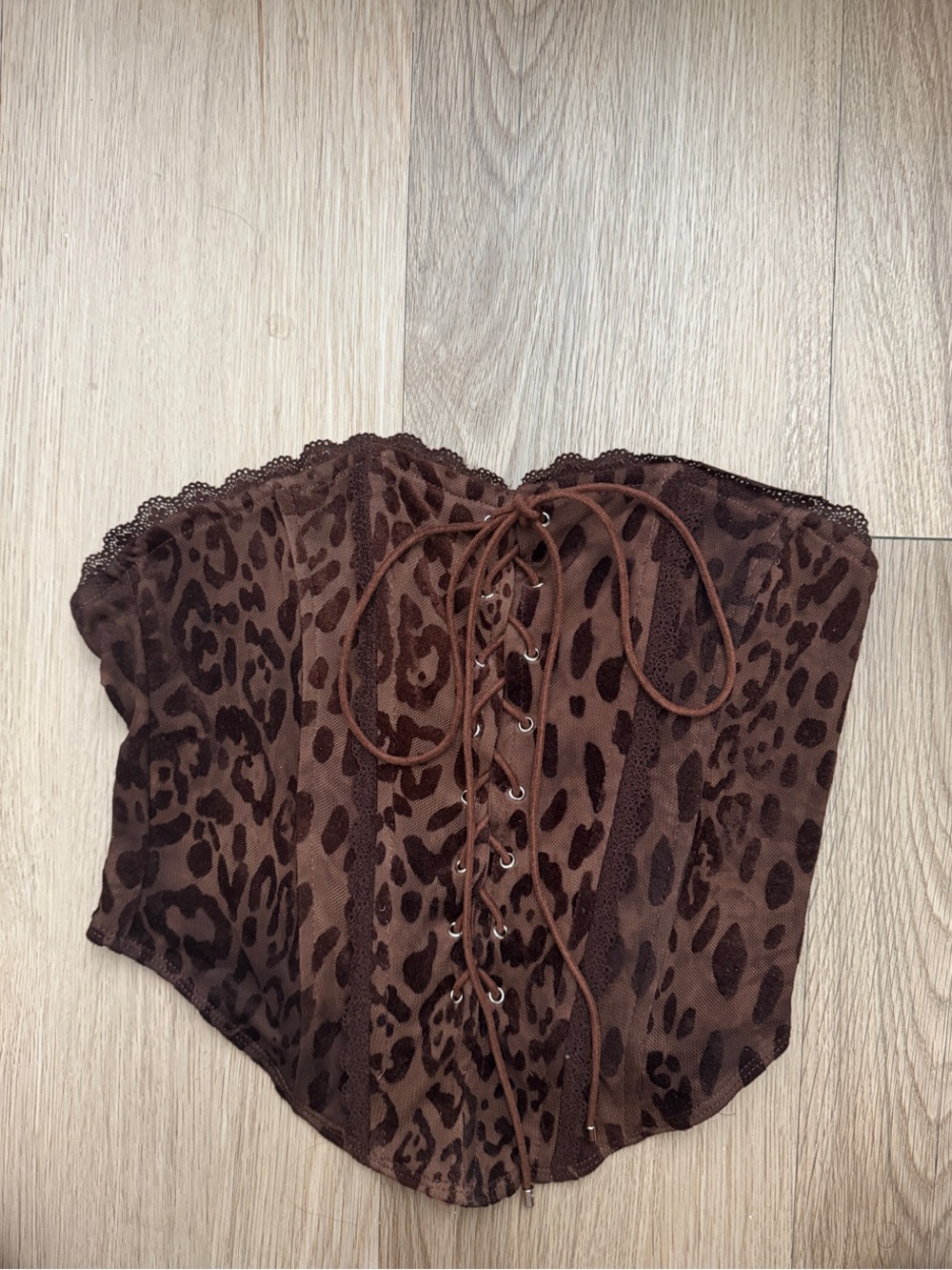 Bear Dance Brown Lace Trim Strapless Corset Top